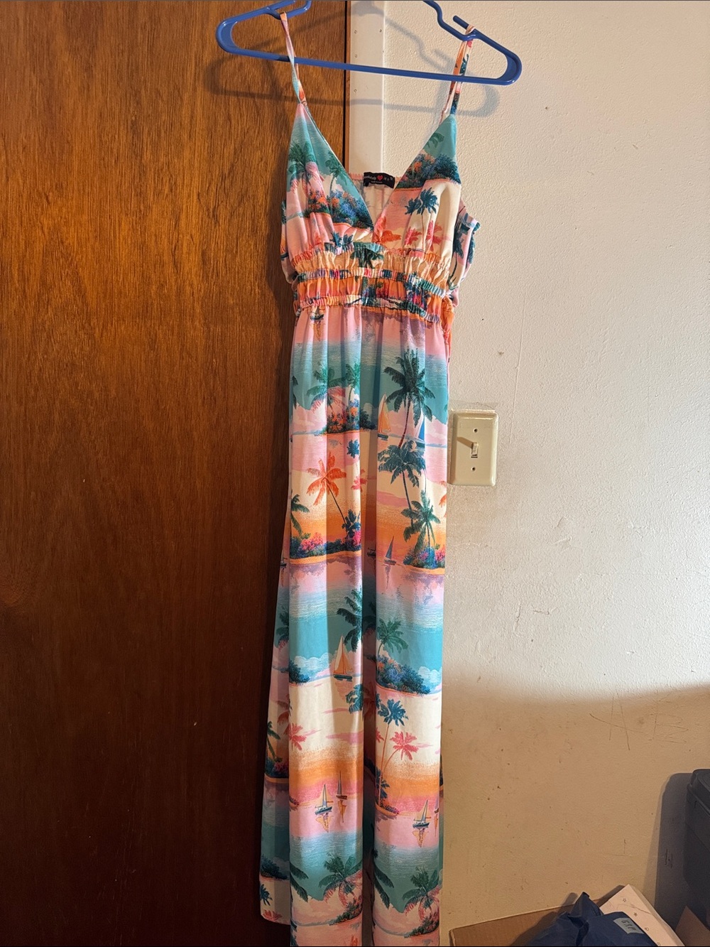 Women’s Tropical Print Maxi Dress - Pink, Teal & Orange